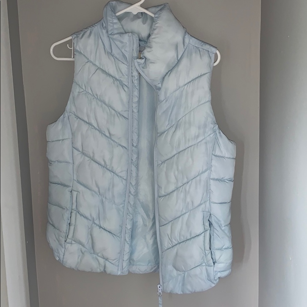 light blue puffer vest